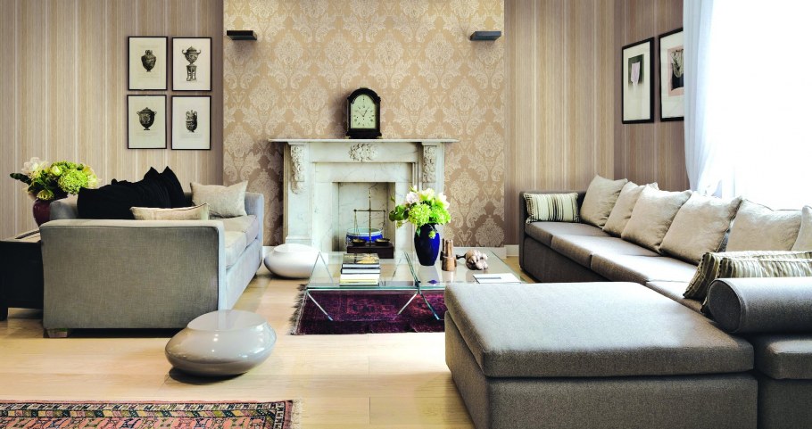 Комбинирование обоев в гостиной