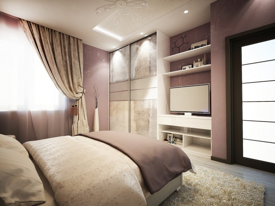 Спальня с гардеробом и санузлом в загородном доме