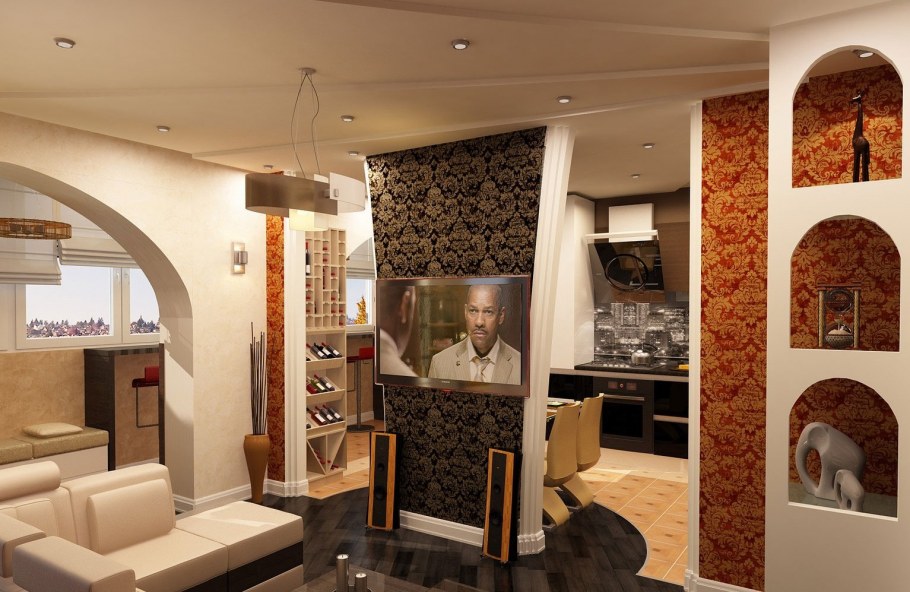 Разделение между кухней и залом