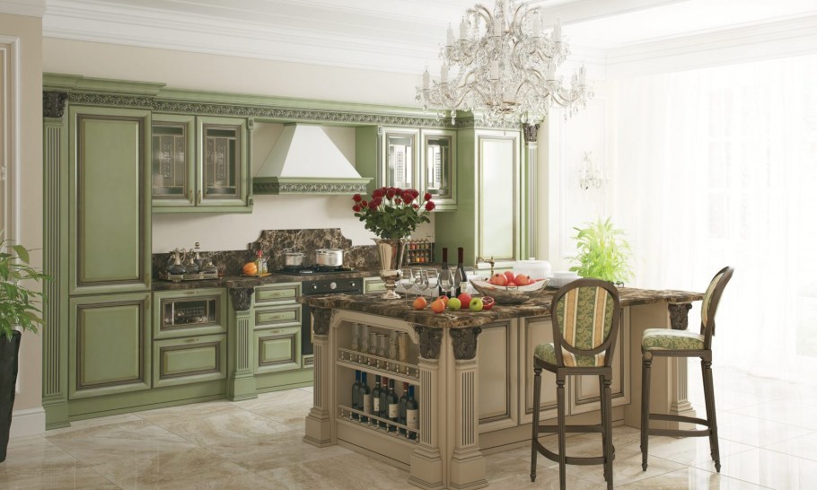 Кухня оливкового цвета в стиле Прованс