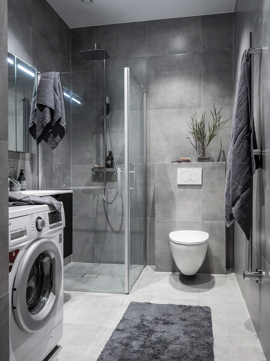 Ванная в серых тонах с душевой