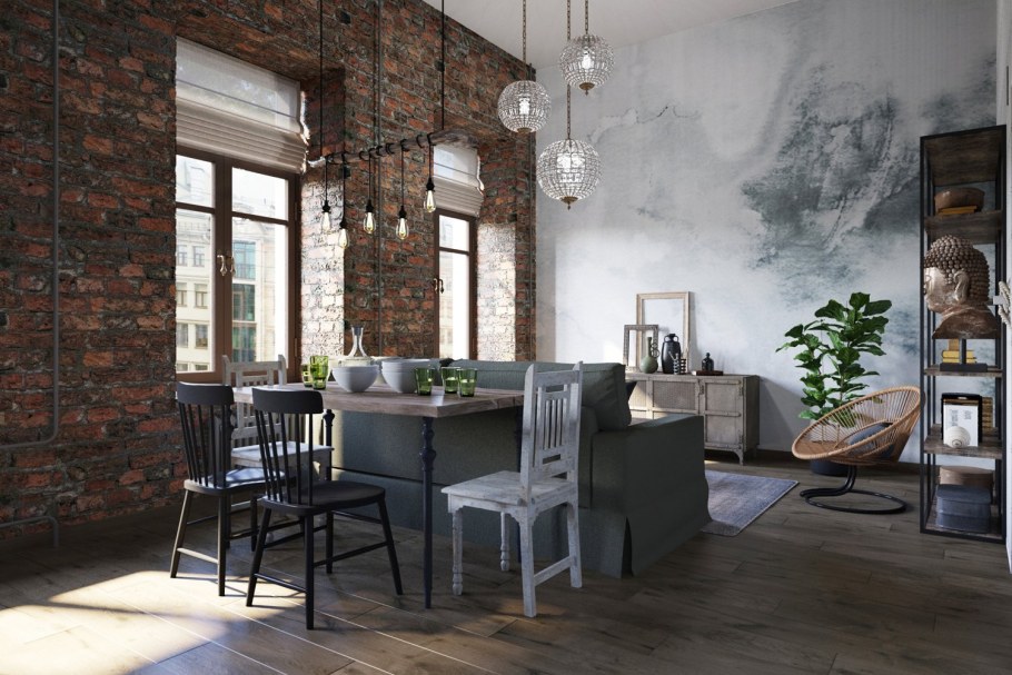 Гостиная лофт гранж