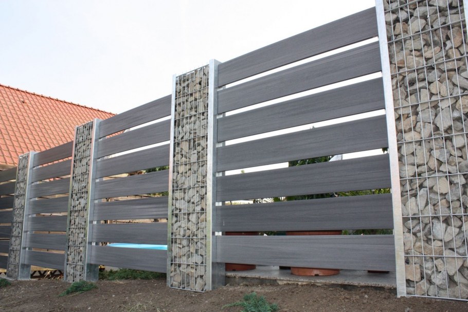 Забор с габионами и профлистом