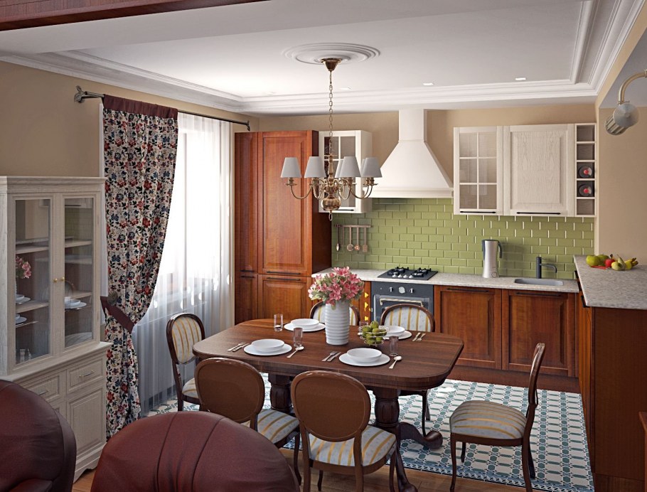 Английский стиль в интерьере кухни гостиной