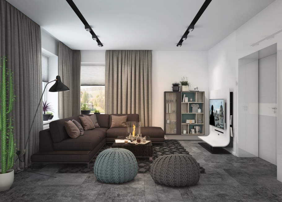 Монохромный интерьер гостиной