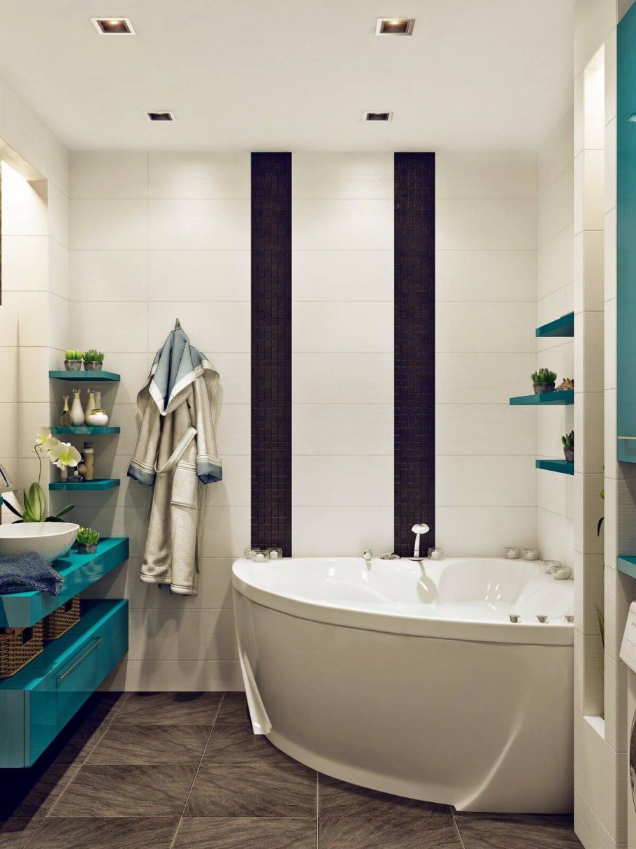 Ванная комната с угловой ванной и туалетом