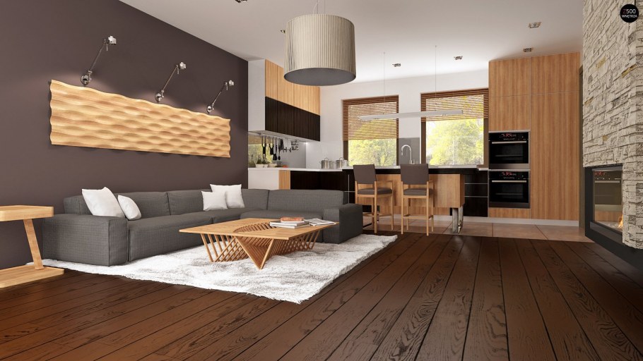 Внутренний интерьер одноэтажного дома