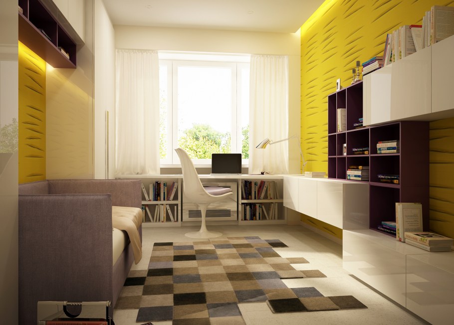 Интерьер комнаты для подростка мальчика в теплых тонах