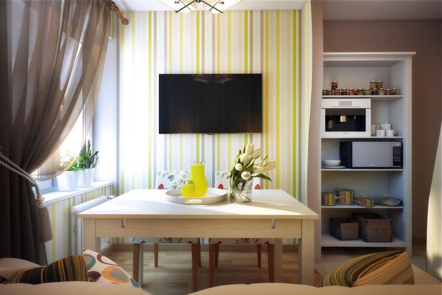 Телевизор на кухне над столом