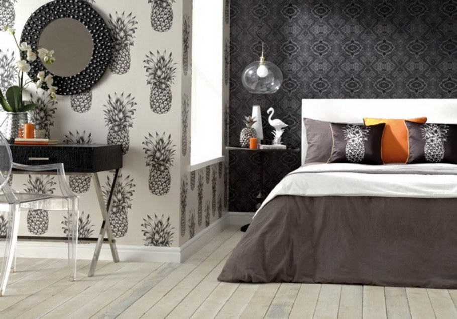 Обои с крупными листьями в интерьере гостиной