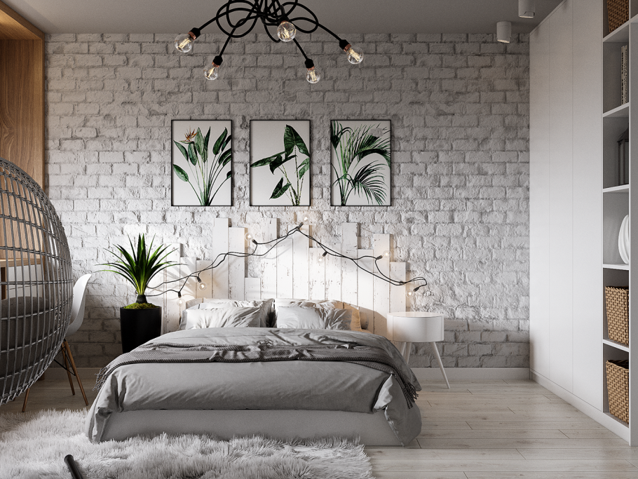 Спальня для девушки в стиле белого лофта