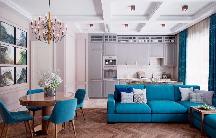 Объединенная кухня гостиная Неоклассика
