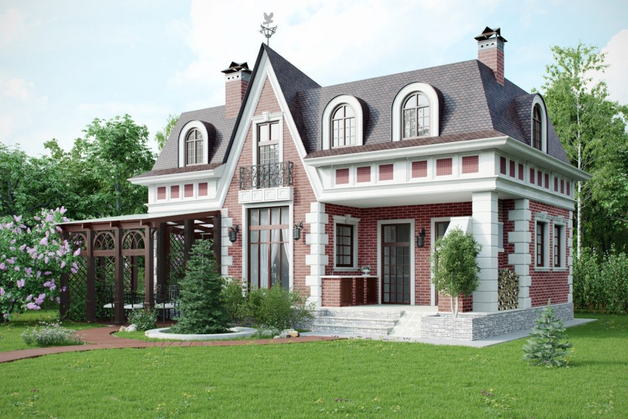 Дом в стиле русская усадьба из кирпича