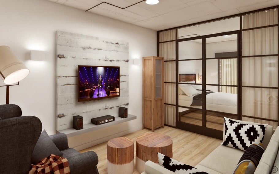 Гостиная с зонированием 20 кв.м