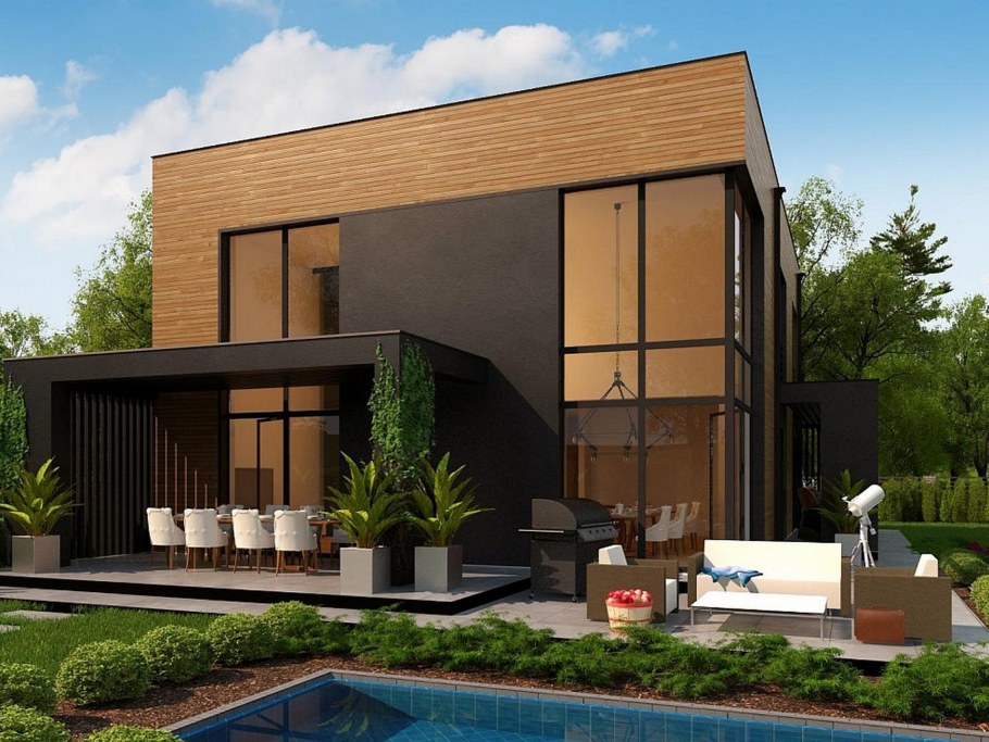 Квадратный дом с плоской крышей