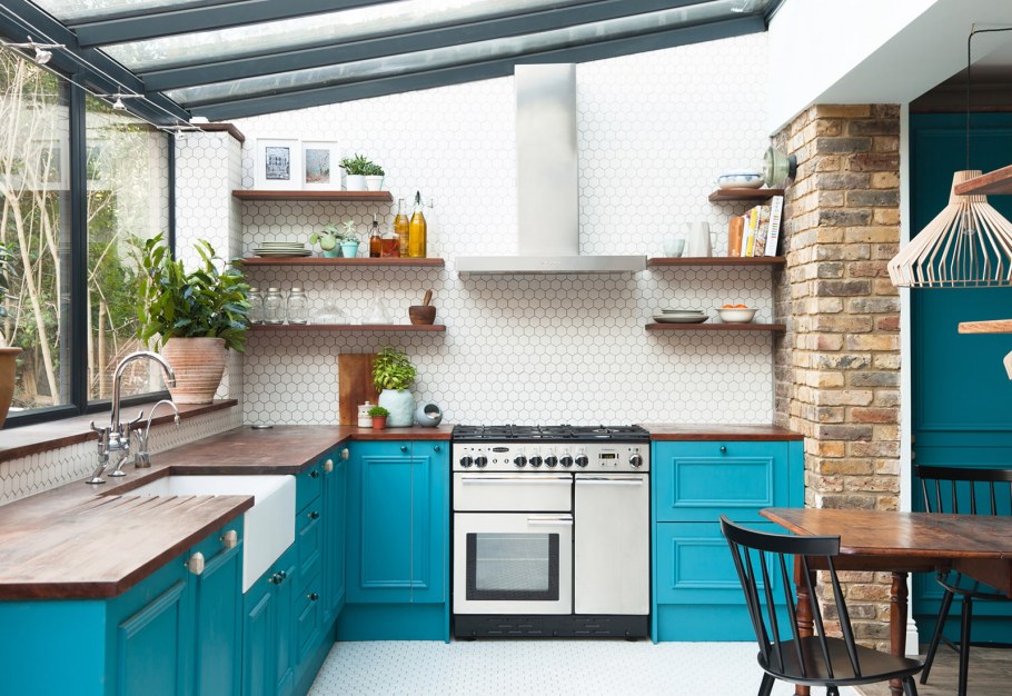 Кухня лофт бирюза