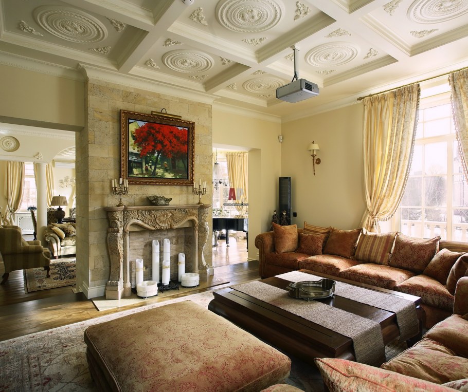 Гостиная в частном доме в классическом стиле