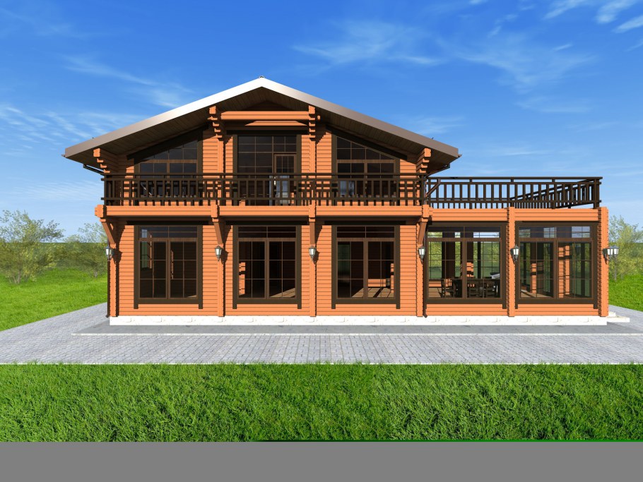 Деревянный дом из бруса с панорамными окнами