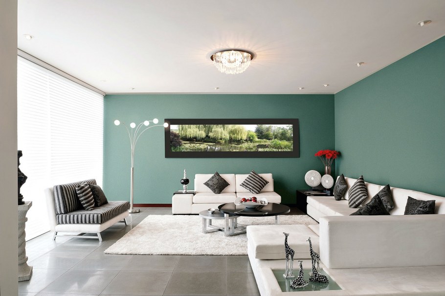 Гостиная в бело бирюзовых тонах