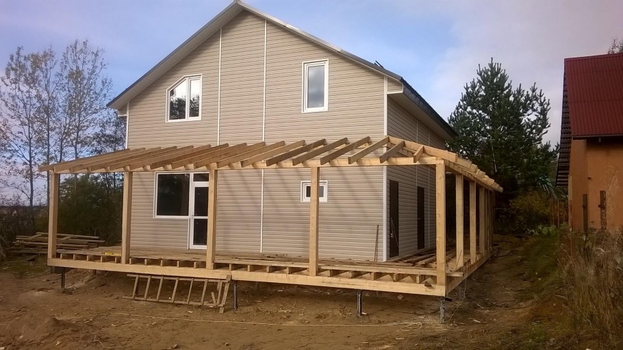 Каркасная веранда пристроенная к дому