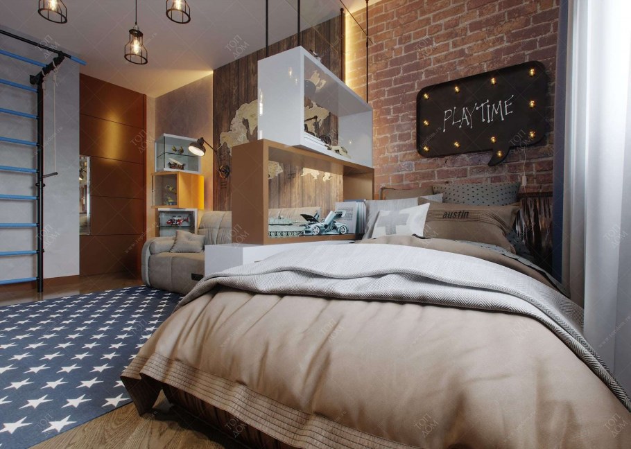 Зеленая спальня в скандинавском стиле