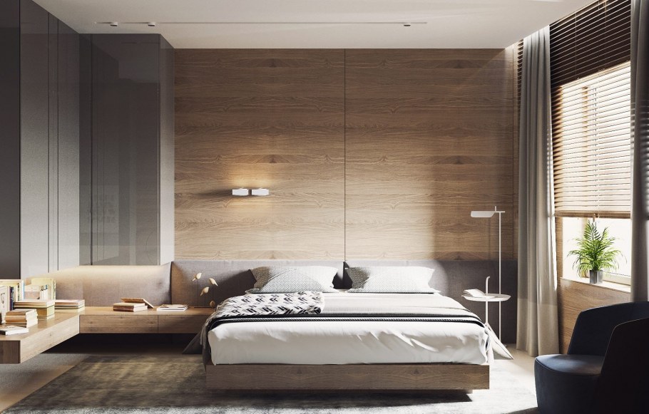 Деревянные панели в спальне