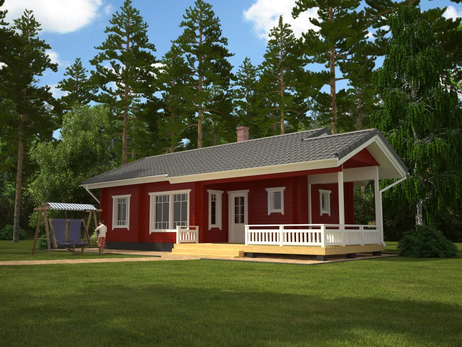 Красный одноэтажный дом