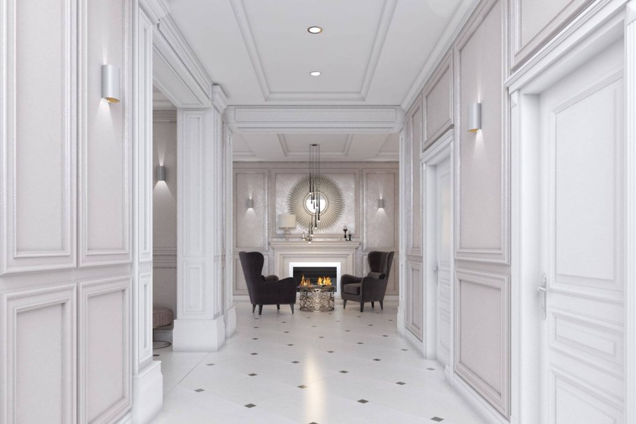 Белый пол в классическом интерьере