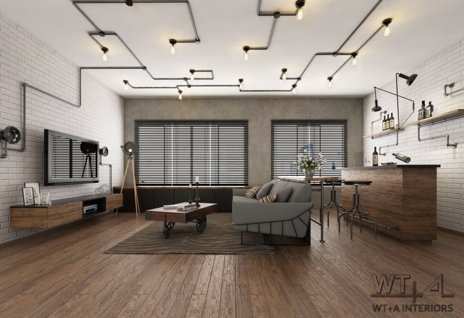 Освещение в гостиной в стиле лофт