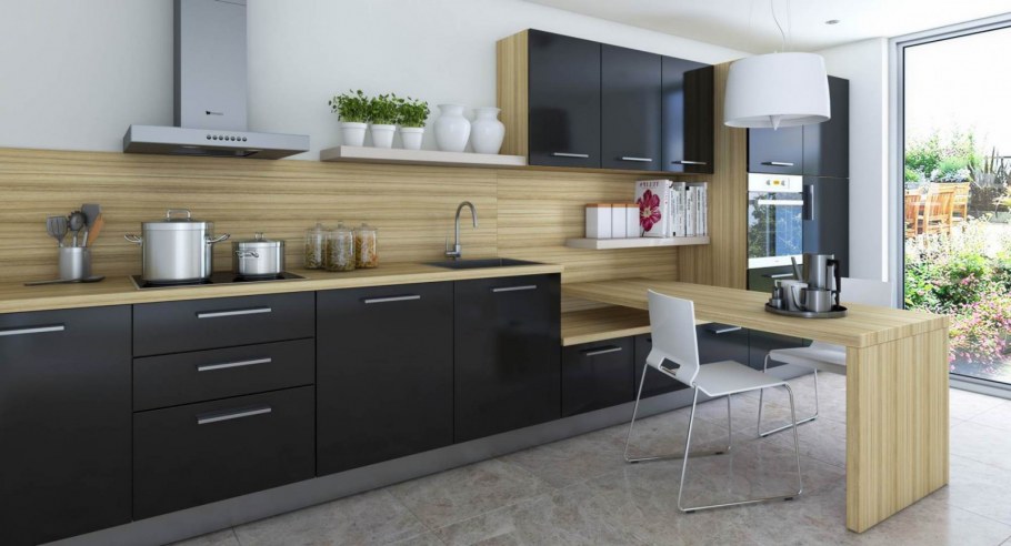 Кухня с черными фасадами