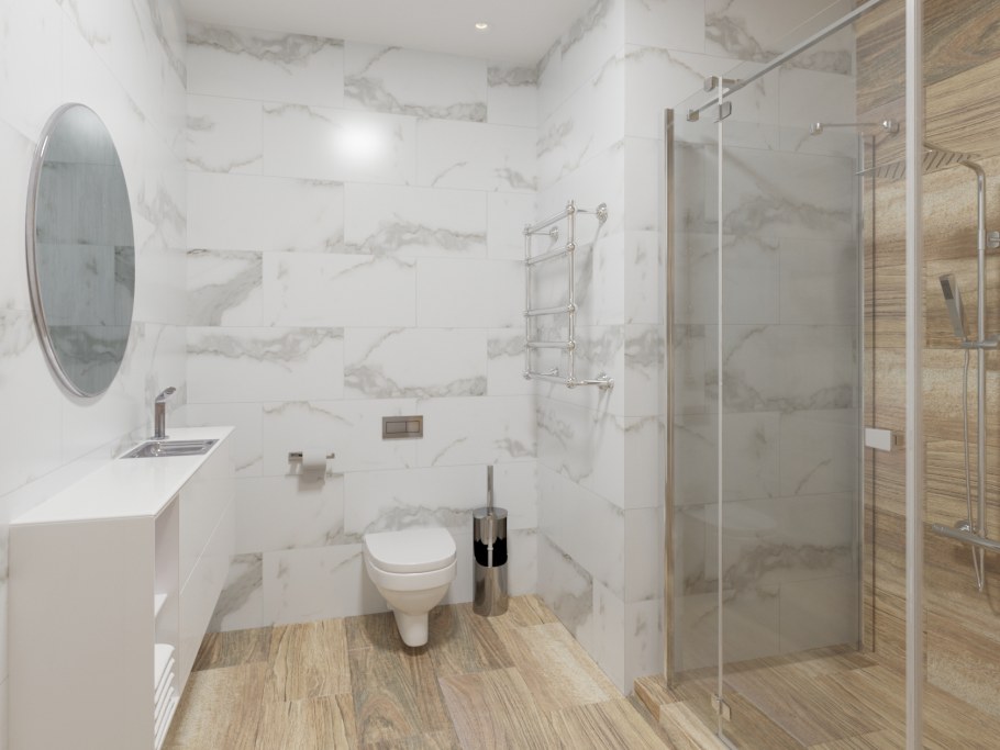 Плитка в ванную мрамор и дерево