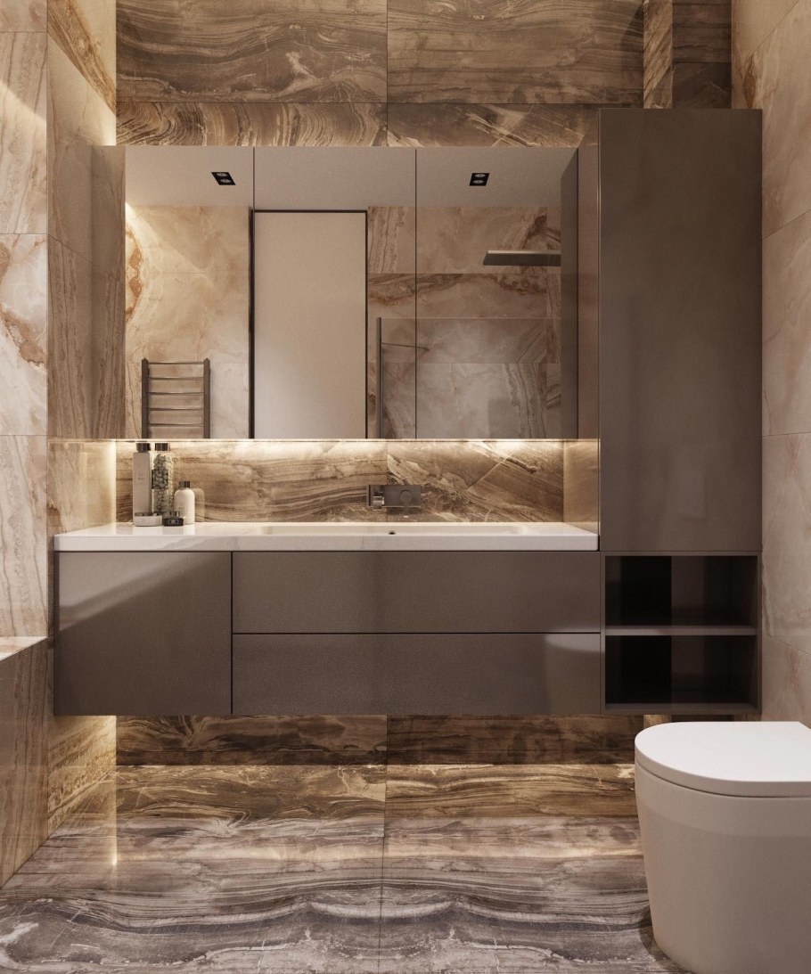 Ванная с мраморной плиткой