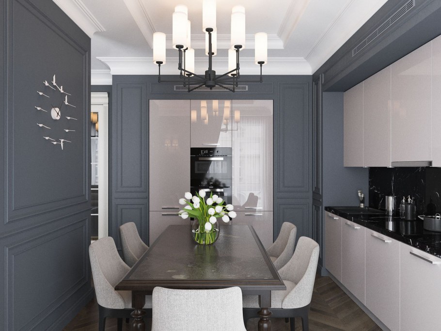 Серые стены в интерьере кухни