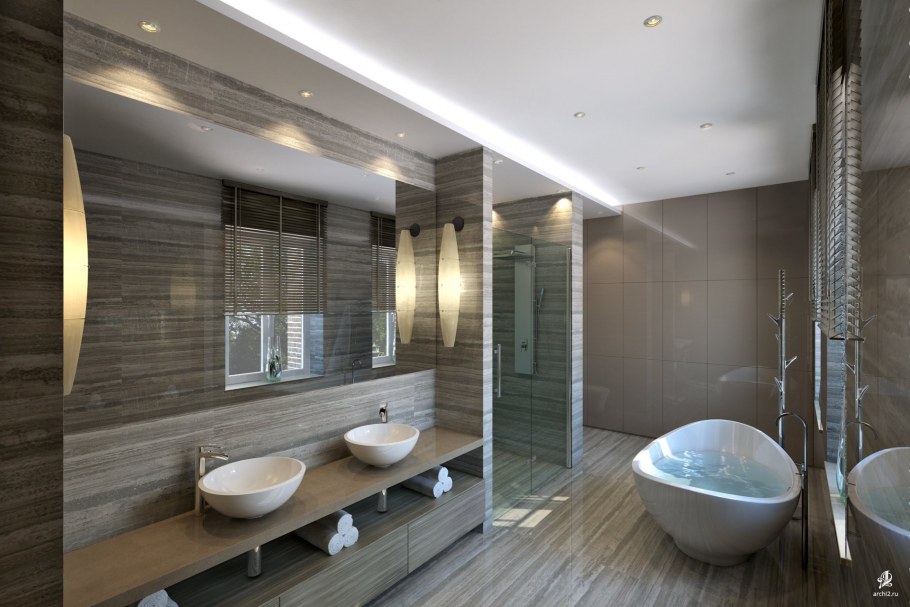 Современная ванная в загородном доме