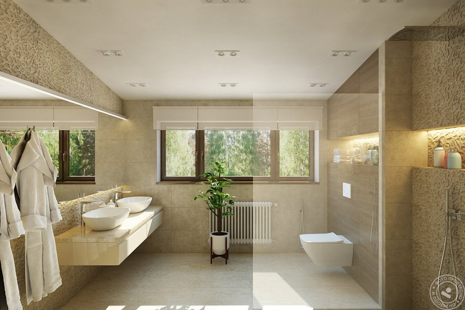 Интерьер ванных комнат в коттеджах