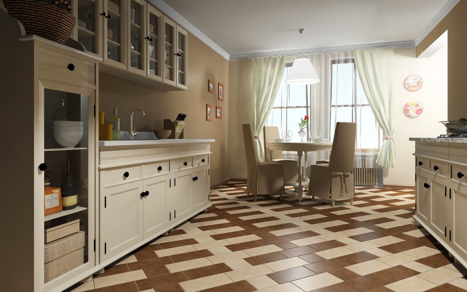 Интерьер плитки половой на кухне
