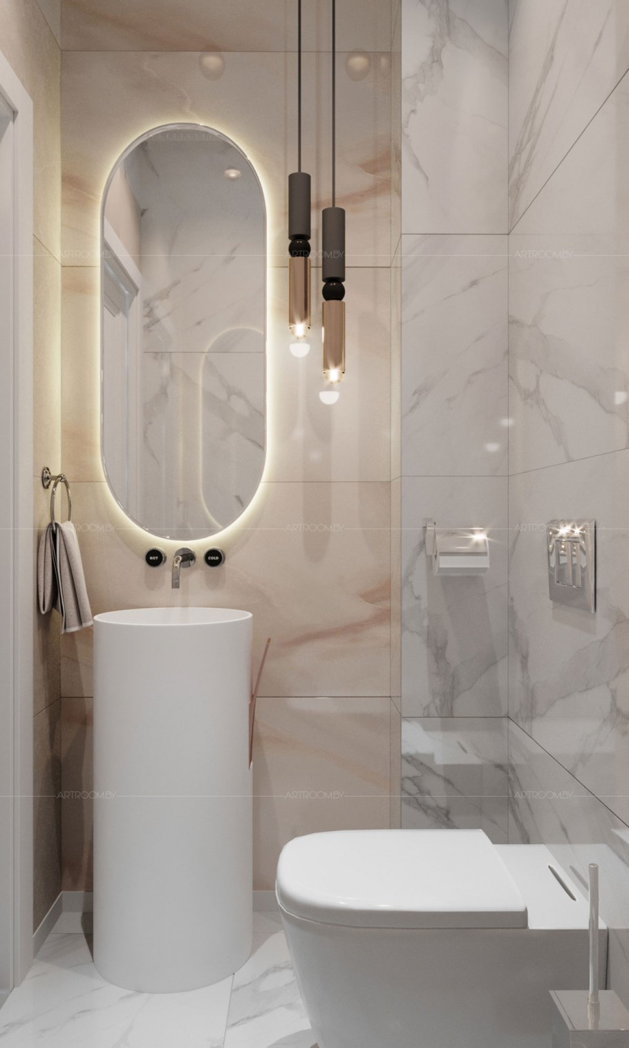 Туалет с инсталляцией и раковиной