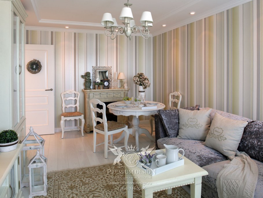 Полоски на стене в интерьере