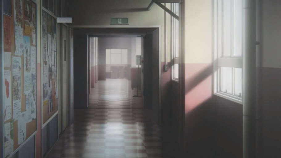 Школа в аниме стиле коридор