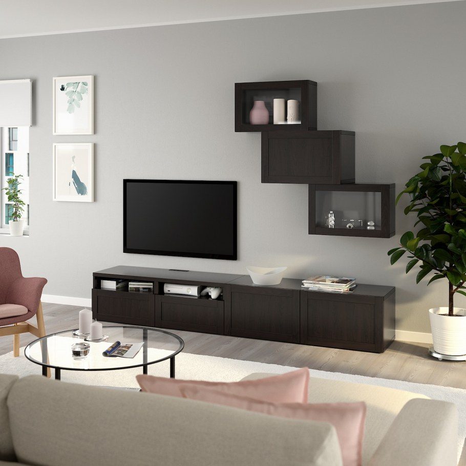 БЕСТО шкаф для ТВ, комбин/стеклян дверцы