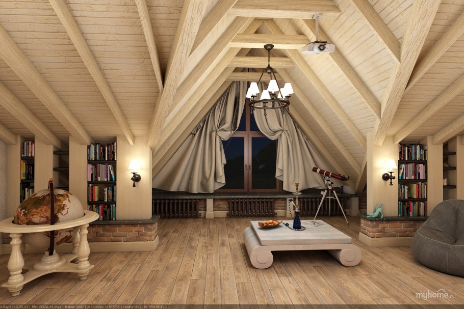 Интерьер деревянной мансарды