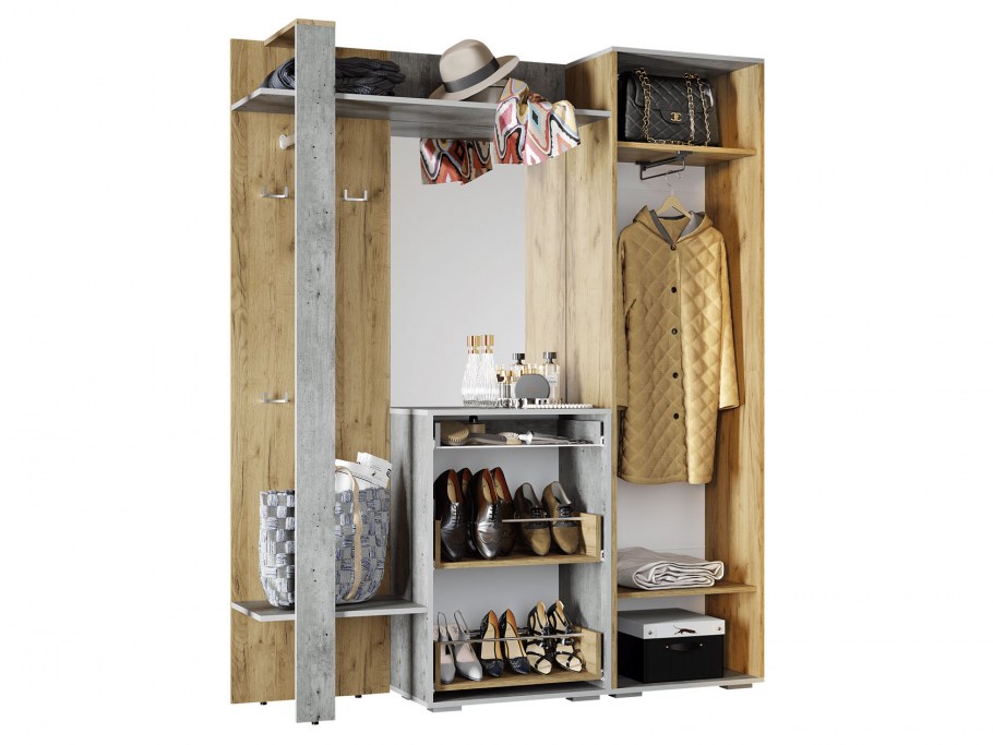 Прихожая Кензо вешалка крафт/Метрополитан грей БТС