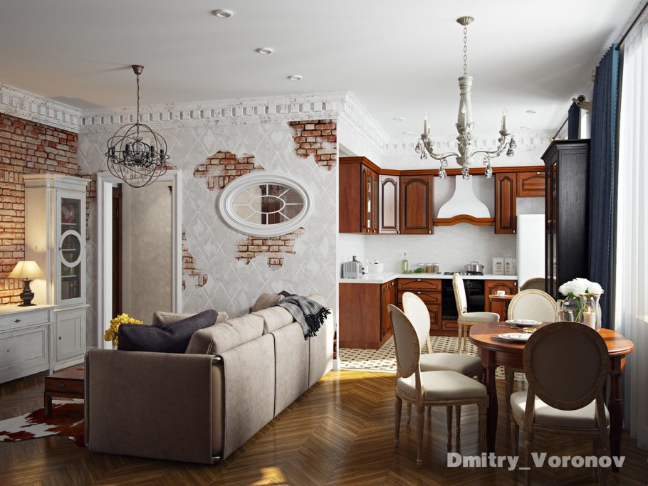 Компьютерная зона в гостиной студии