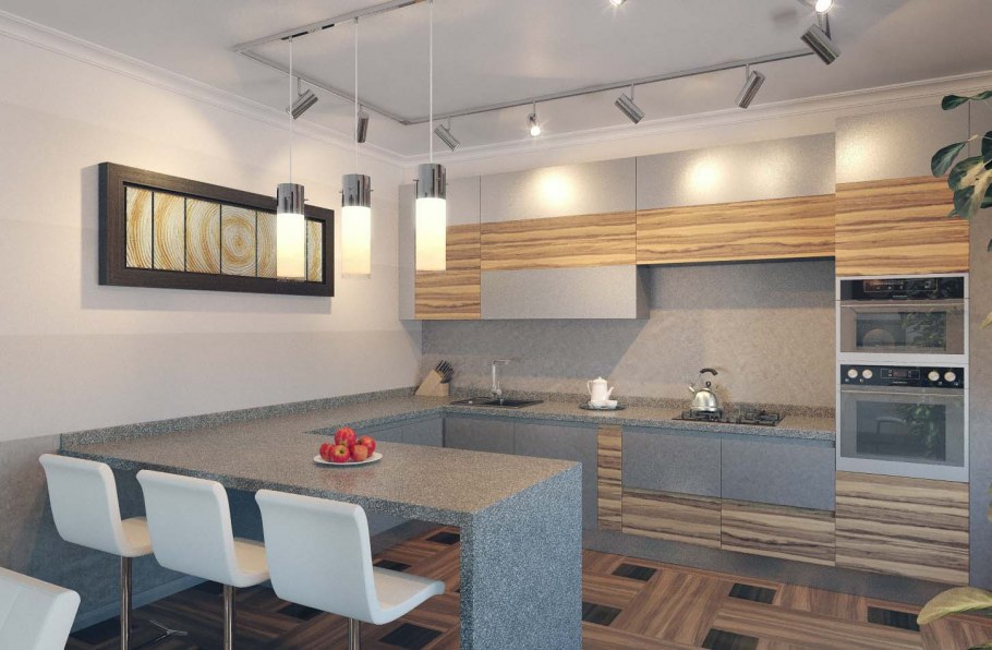 Барная стойка на кухне в стиле Фьюжн