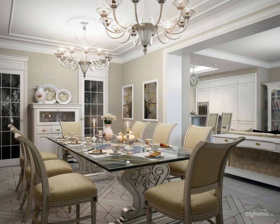 Кухня гостиная Неоклассика Скандинавия