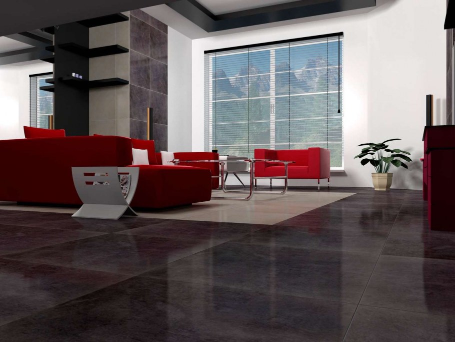 Глянцевый пол в интерьере