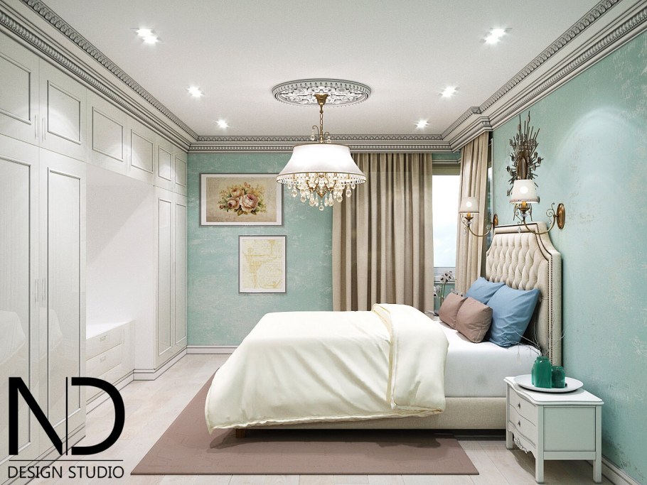 Спальня в стиле Неоклассика в зеленых тонах