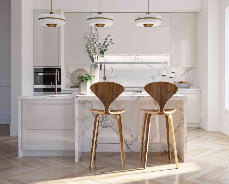 Полубарные стулья в интерьере кухни