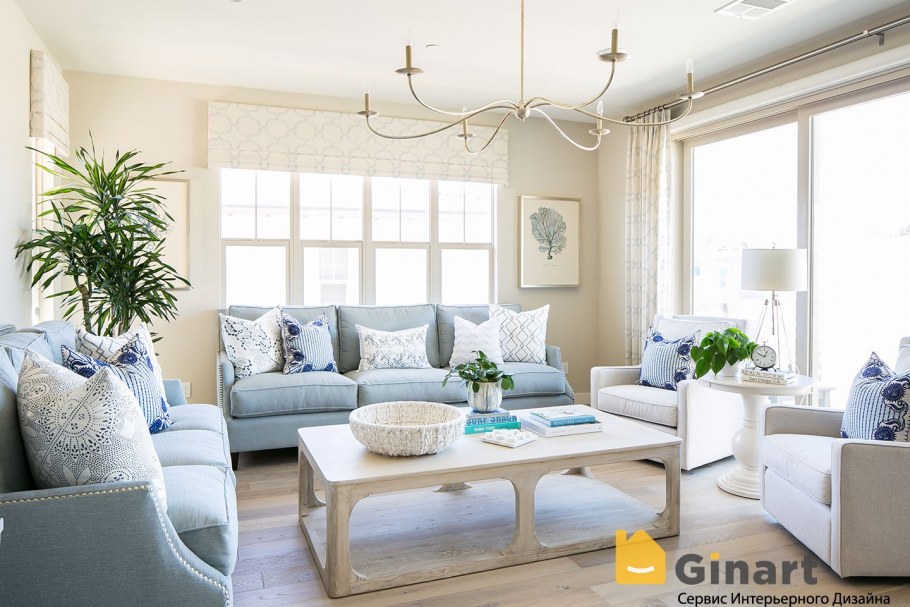 Гостиная в светло голубых тонах