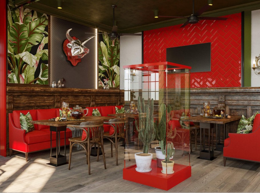 Красный цвет в интерьере кафе